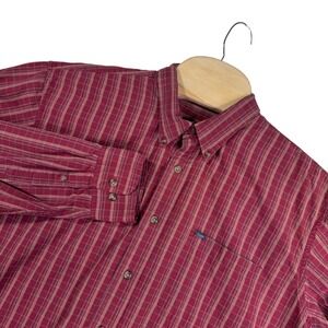 IZOD JEANS Mens XL Red‎ Plaid Long Sleeve Button Down Shirt Classic Fit Casual